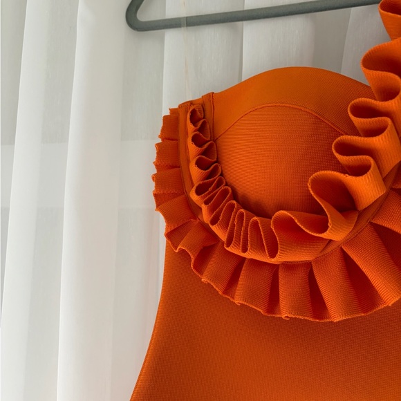 Elegant Orange Ruffle Dress - Picture 3 of 4
